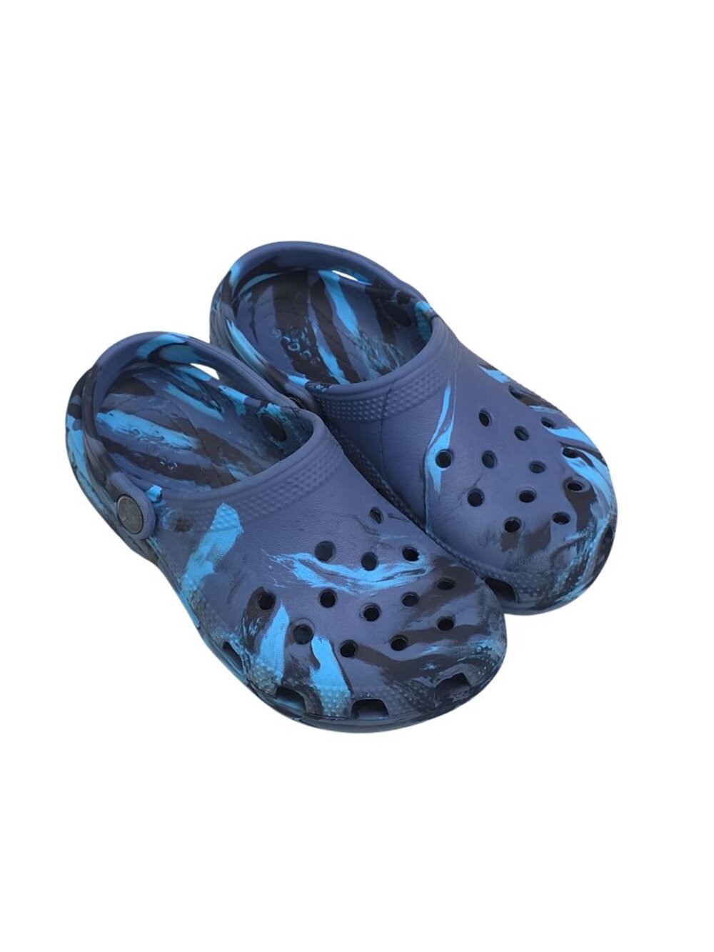 Crocs Classic Clogs Kids Size C13 Blue & Black Tie-Dye With Adjustable Heel Stra